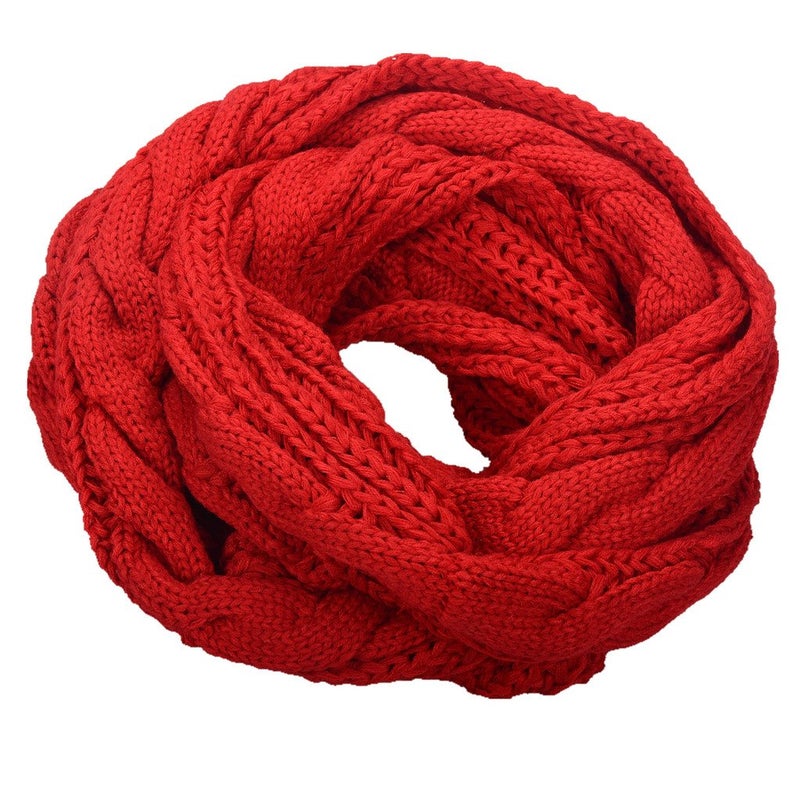 NEOSAN Womens Thick Ribbed Knit Winter Infinity Circle Loop Scarf Twist Red - Image 1